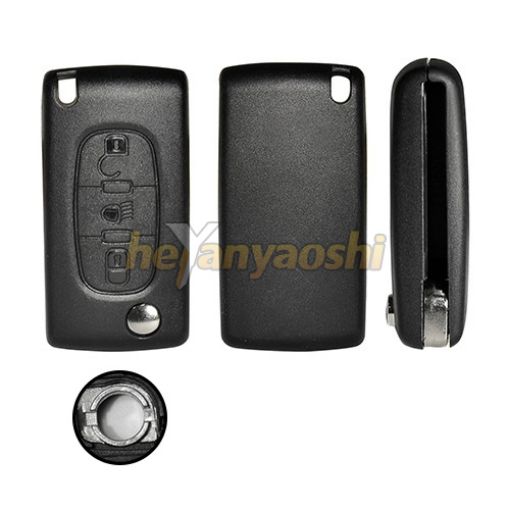 Picture of Replacement 3 Buttons Flip Remote Shell  for Peugeot W/   Battery Connector
